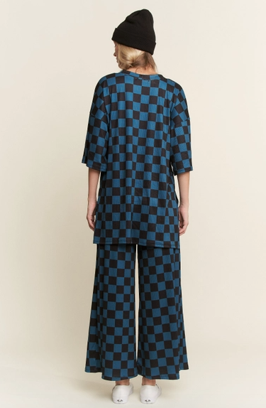 Teal/Black Ribbed Checkered Print
