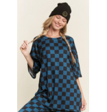 Teal/Black Ribbed Checkered Print