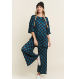 Teal/Black Ribbed Checkered Print