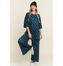 Teal/Black Ribbed Checkered Print