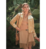 Taupe Embroidered Contrast Bomber Jacket