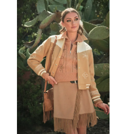 Taupe Embroidered Contrast Bomber Jacket