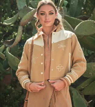 Taupe Embroidered Contrast Bomber Jacket