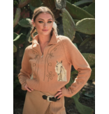 Taupe Horse Embroidered Zip Up Sweater