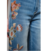 Flower Embroidery High Waist Flare Jean