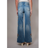 Flower Embroidery High Waist Flare Jean