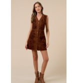 Cinnamon Sleeveless Button-Down Suede Dress