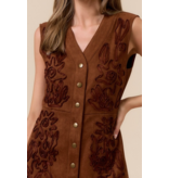 Cinnamon Sleeveless Button-Down Suede Dress