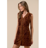 Cinnamon Sleeveless Button-Down Suede Dress