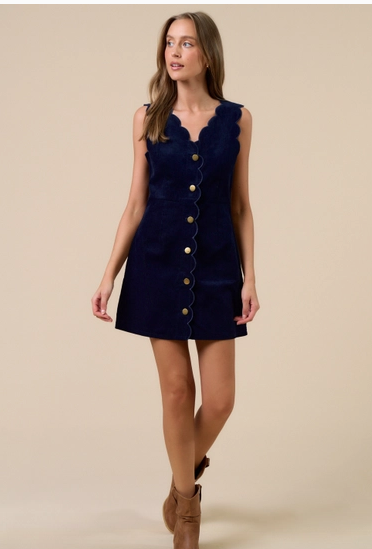 Chelsea Corduroy Scalloped Edge Mini Dress