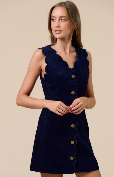 Chelsea Corduroy Scalloped Edge Mini Dress