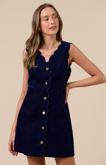 Chelsea Corduroy Scalloped Edge Mini Dress
