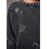 Charcoal Mineral Wash Western Embroidered Sweatshirt