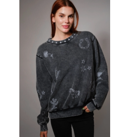 Charcoal Mineral Wash Western Embroidered Sweatshirt