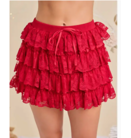 Red Tiered Lace Mini Skort