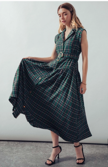 Holly Vintage Plaid Belted Classic Dress