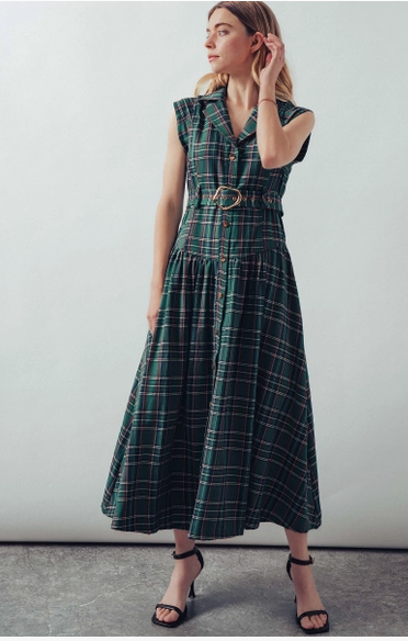 Holly Vintage Plaid Belted Classic Dress