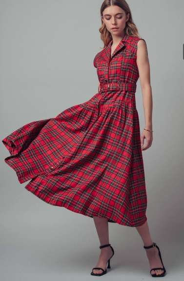 Holly Vintage Plaid Belted Classic Dress