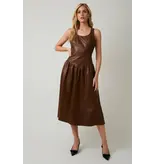 Chocolate Scooped Neck Sleeveless Faux Leather Midi Dress