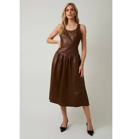 Chocolate Scooped Neck Sleeveless Faux Leather Midi Dress