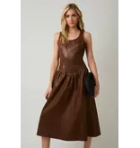 Chocolate Scooped Neck Sleeveless Faux Leather Midi Dress