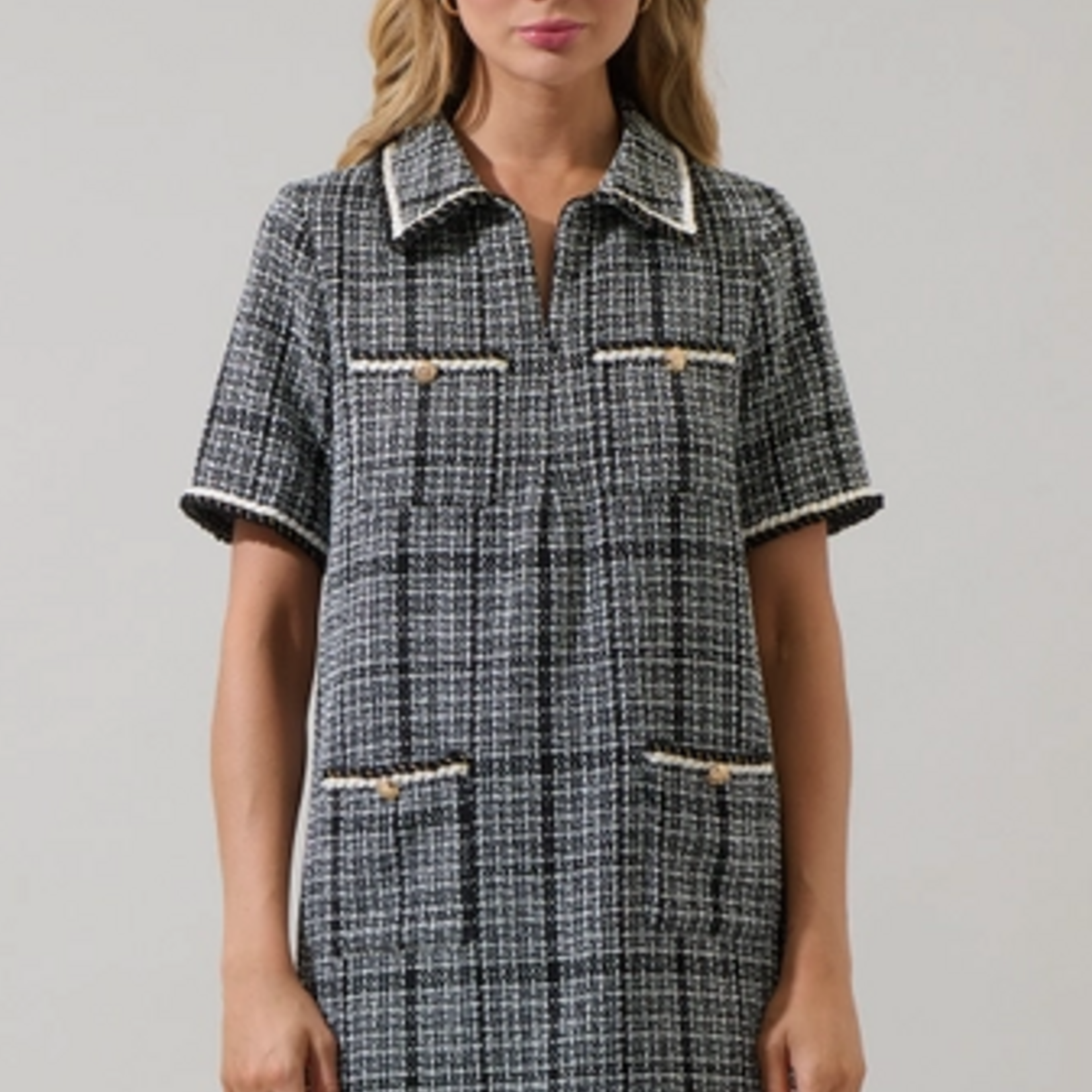 Sugar Lips Audrey Tweed Collar Mini Dress