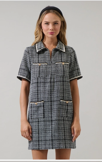 Sugar Lips Audrey Tweed Collar Mini Dress