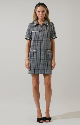 Sugar Lips Audrey Tweed Collar Mini Dress