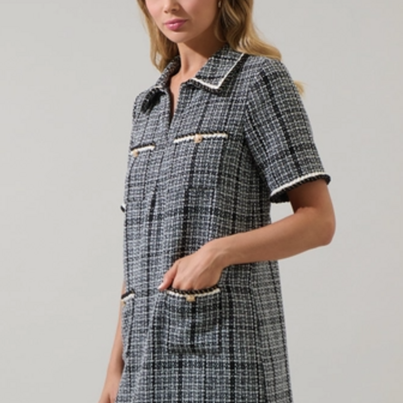 Sugar Lips Audrey Tweed Collar Mini Dress