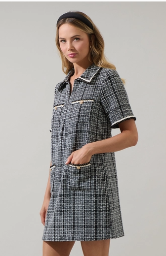 Sugar Lips Audrey Tweed Collar Mini Dress