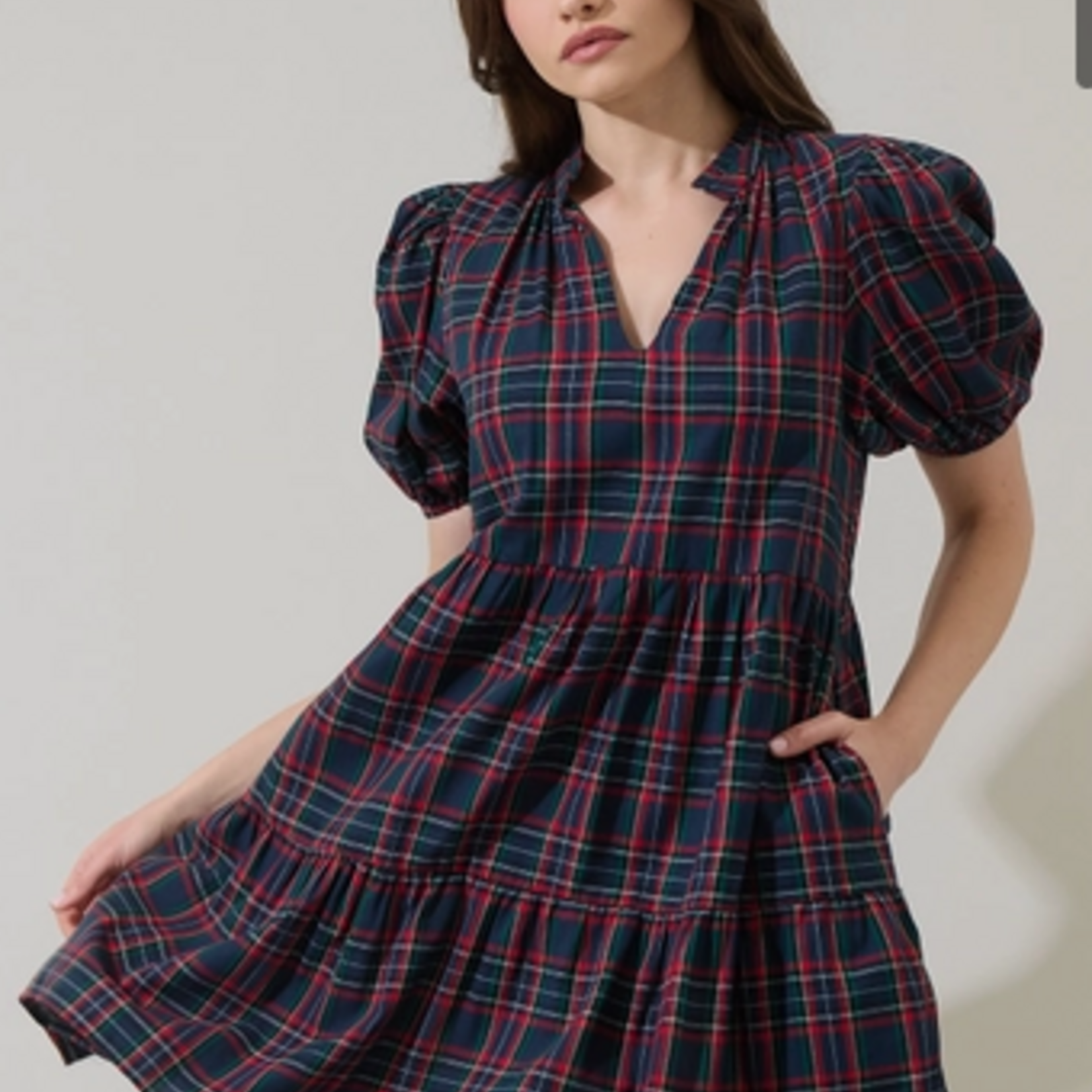 Sugar Lips Chapman Plaid Jacey Babydoll Mini Dress