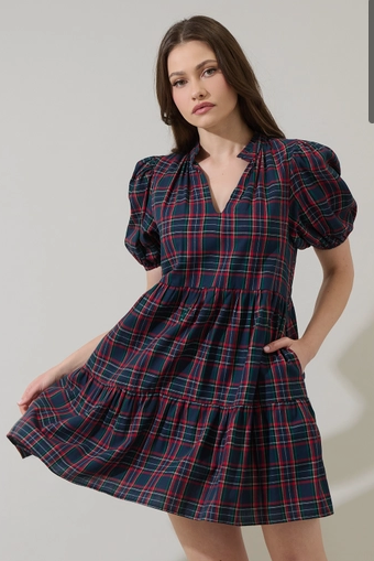 Sugar Lips Chapman Plaid Jacey Babydoll Mini Dress