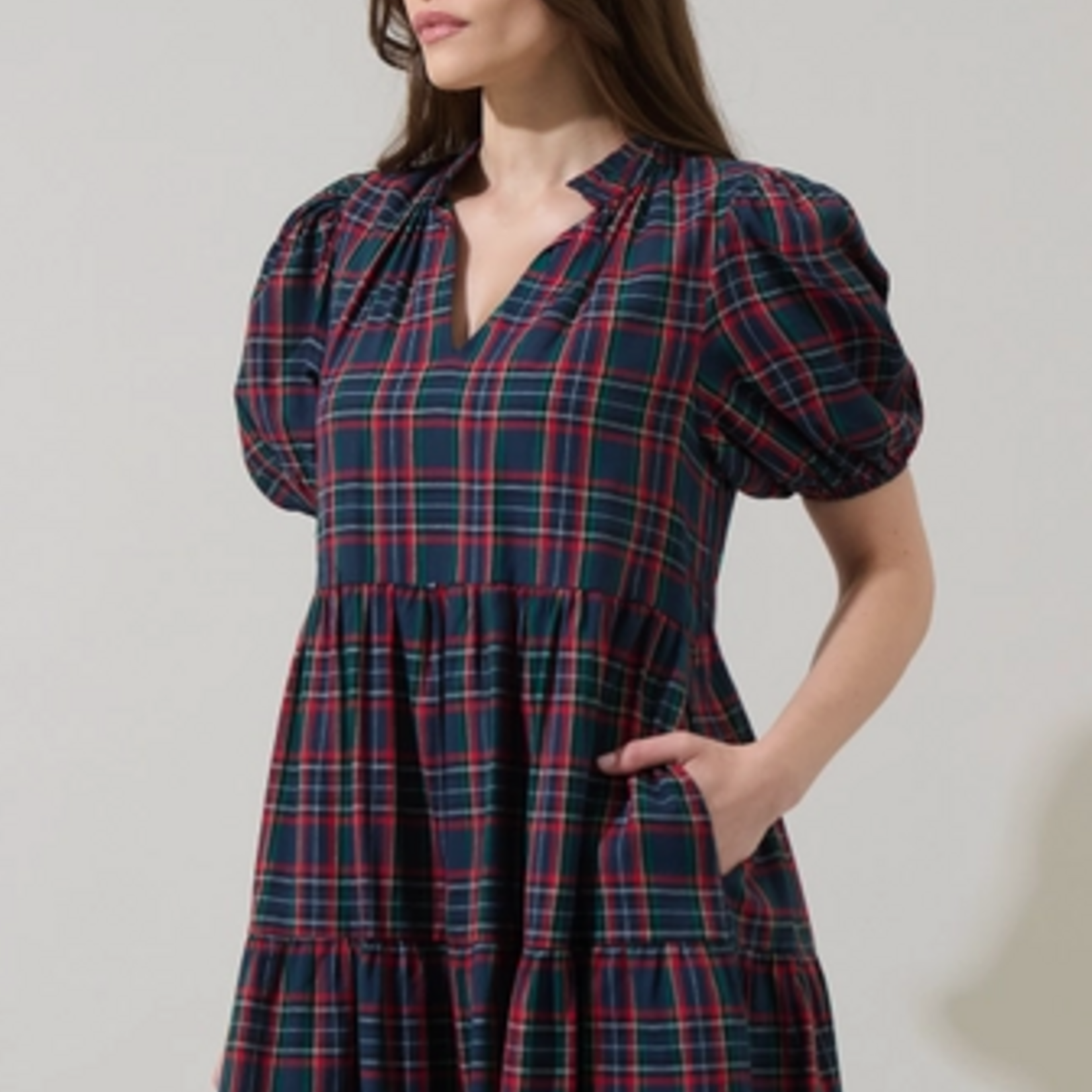 Sugar Lips Chapman Plaid Jacey Babydoll Mini Dress