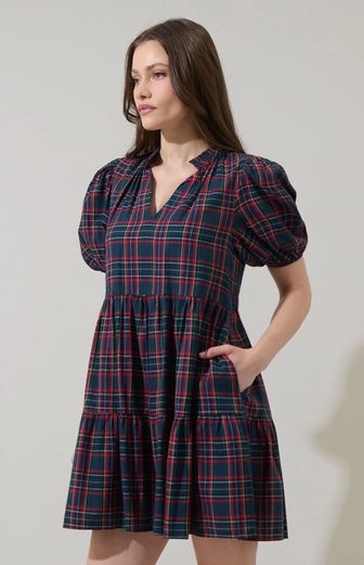 Sugar Lips Chapman Plaid Jacey Babydoll Mini Dress