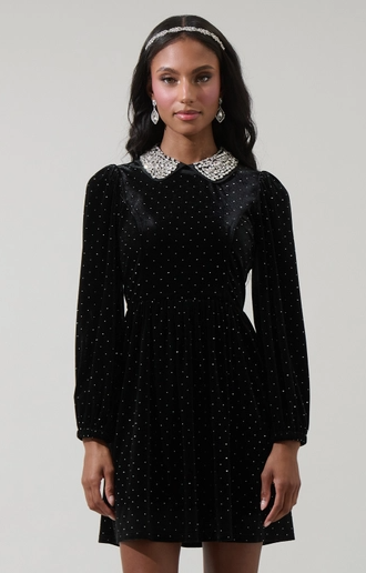 Sugar Lips Esteller Velvet Polka Dot Mini Dress