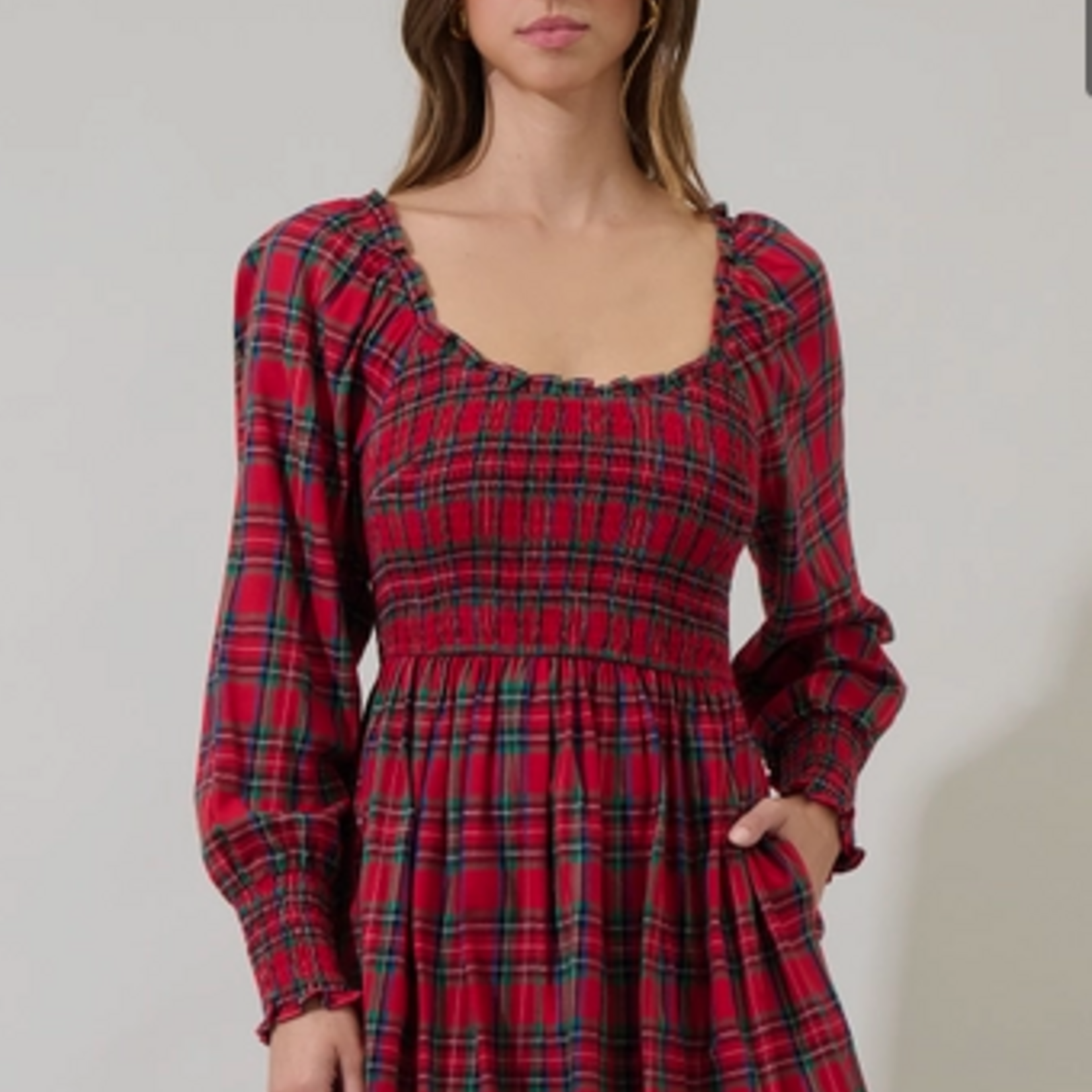 Sugar Lips Jace Plaid Kourt Smocked Mini Dress