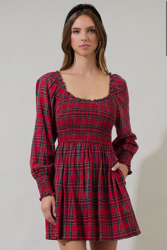 Sugar Lips Jace Plaid Kourt Smocked Mini Dress