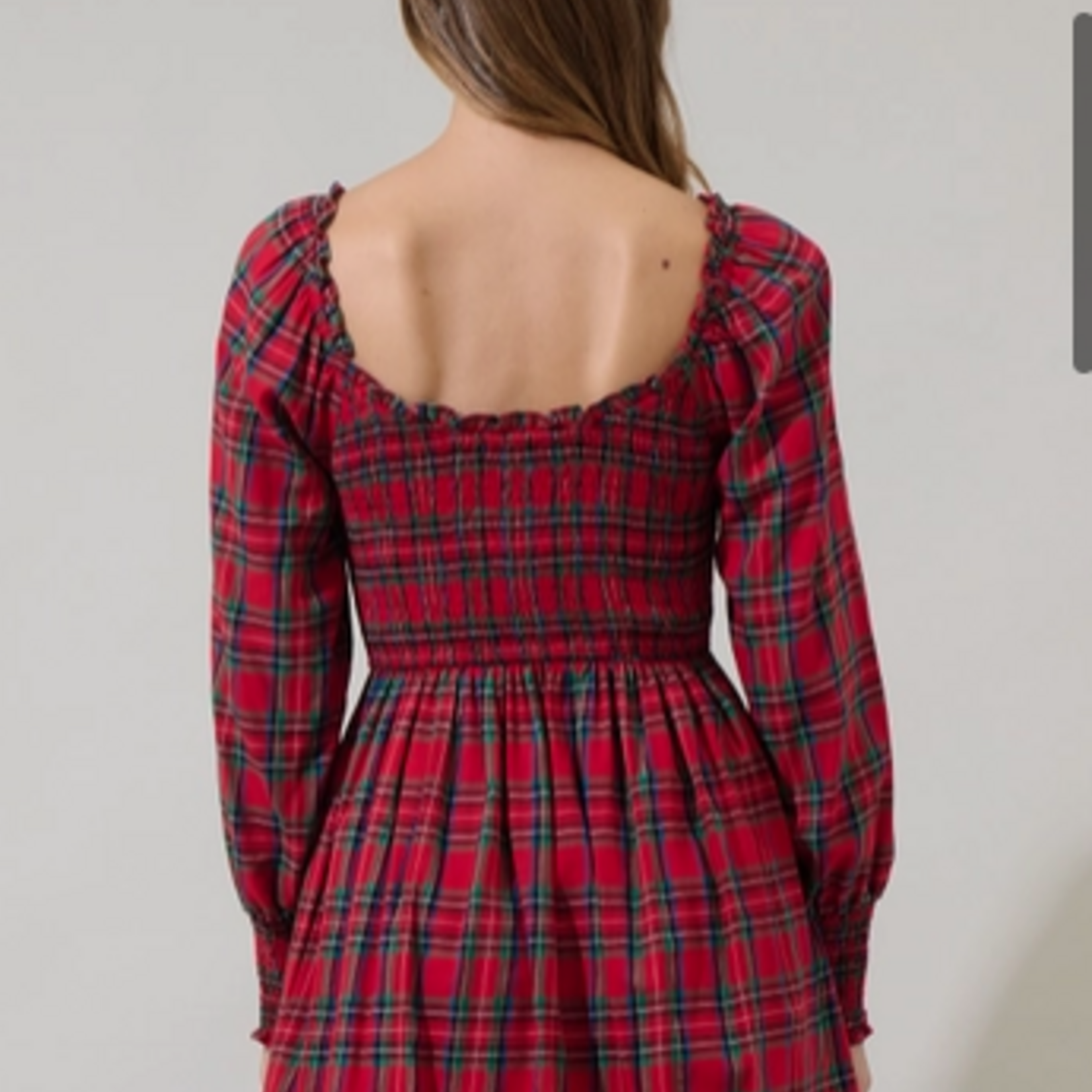 Sugar Lips Jace Plaid Kourt Smocked Mini Dress