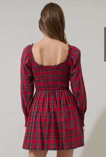 Sugar Lips Jace Plaid Kourt Smocked Mini Dress