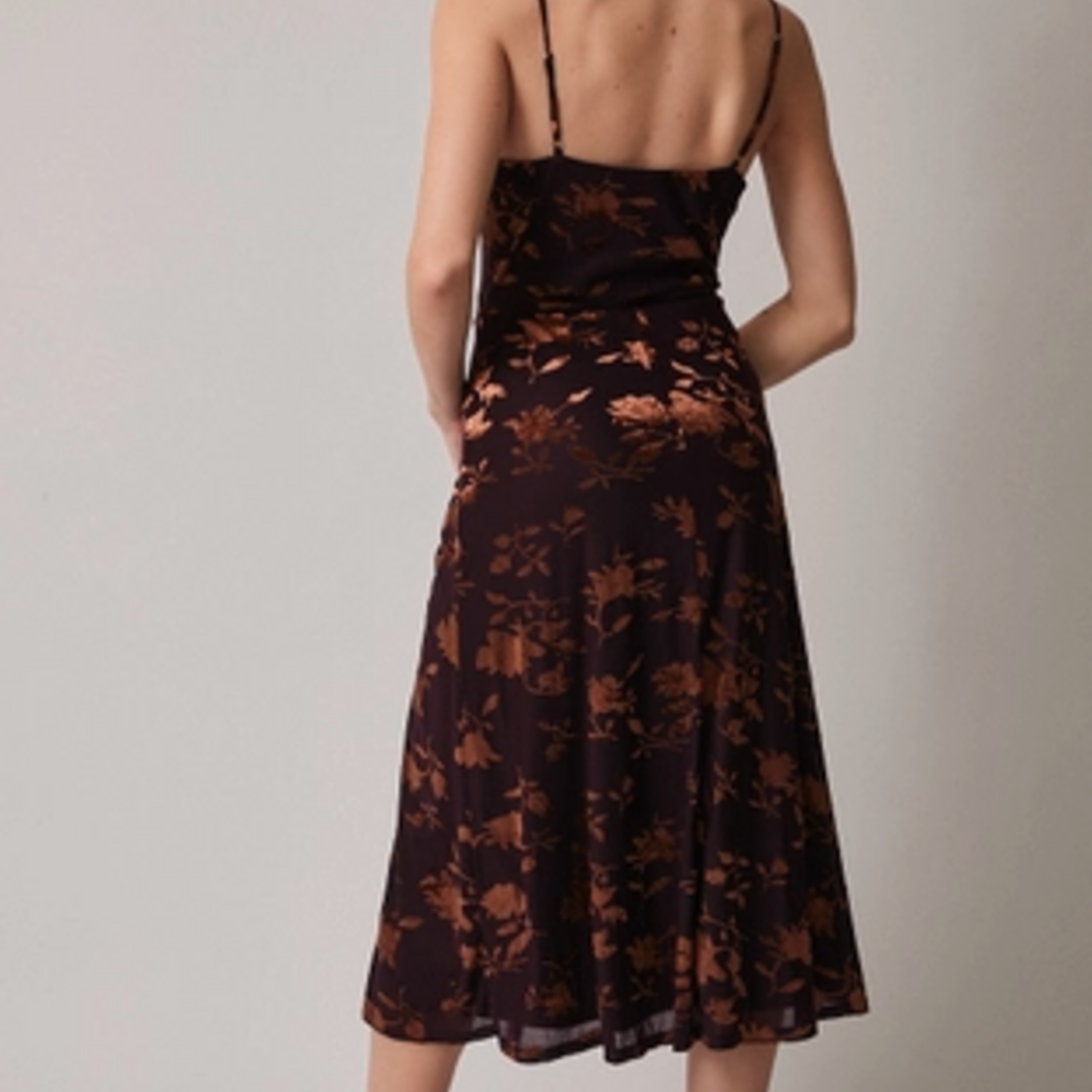 Brown Floral Sleeveless  Dress