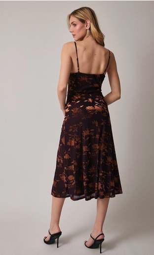 Brown Floral Sleeveless  Dress