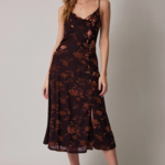 Brown Floral Sleeveless  Dress