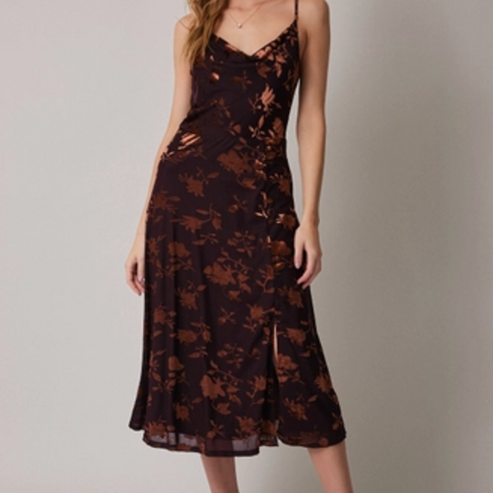 Brown Floral Sleeveless  Dress
