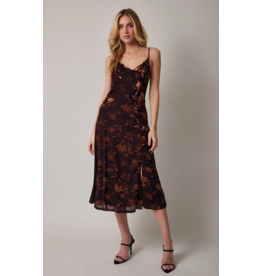 Brown Floral Sleeveless  Dress