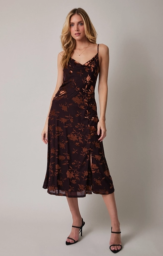 Brown Floral Sleeveless  Dress
