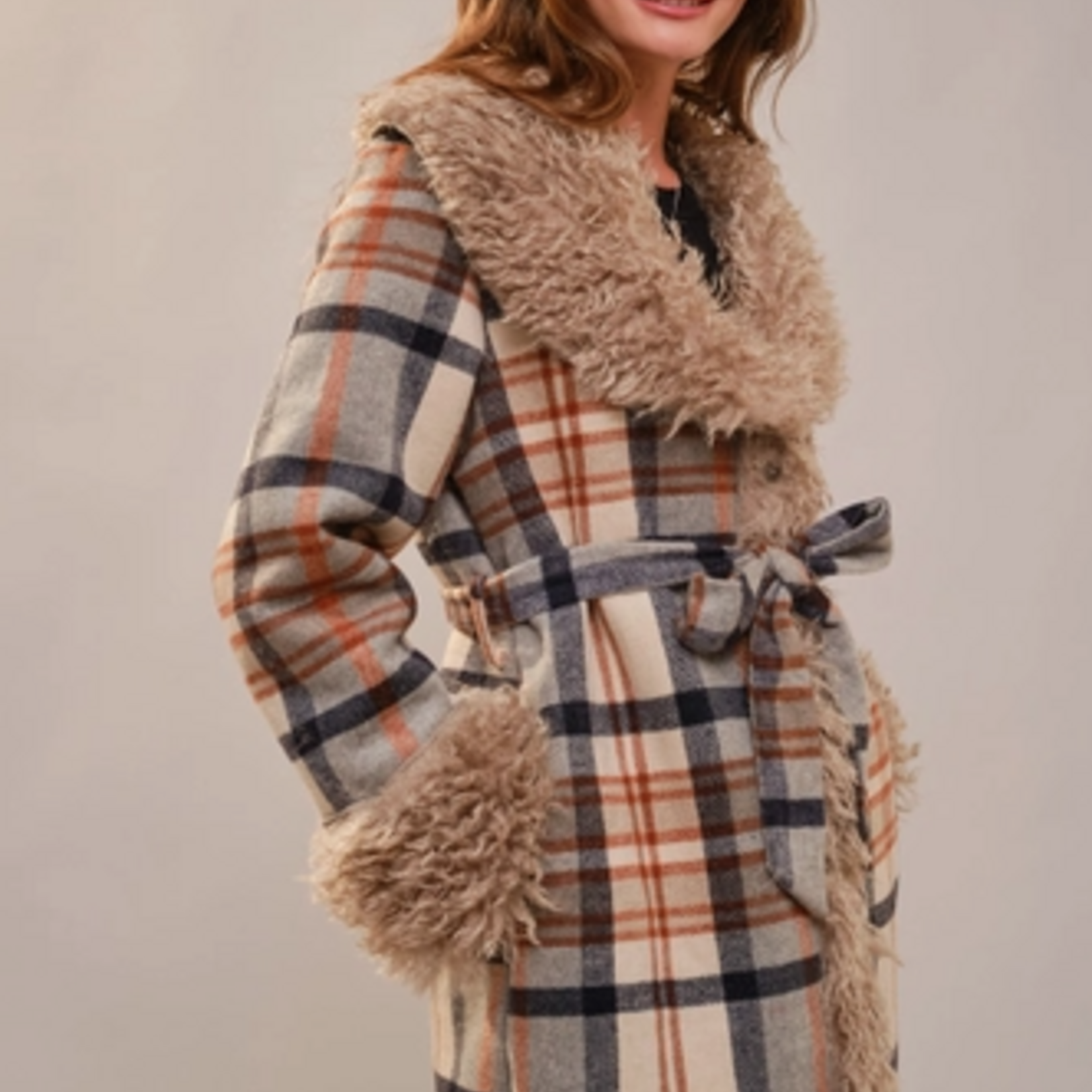 Aztec Jacquard Fur Belted Coat