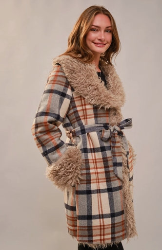 Aztec Jacquard Fur Belted Coat