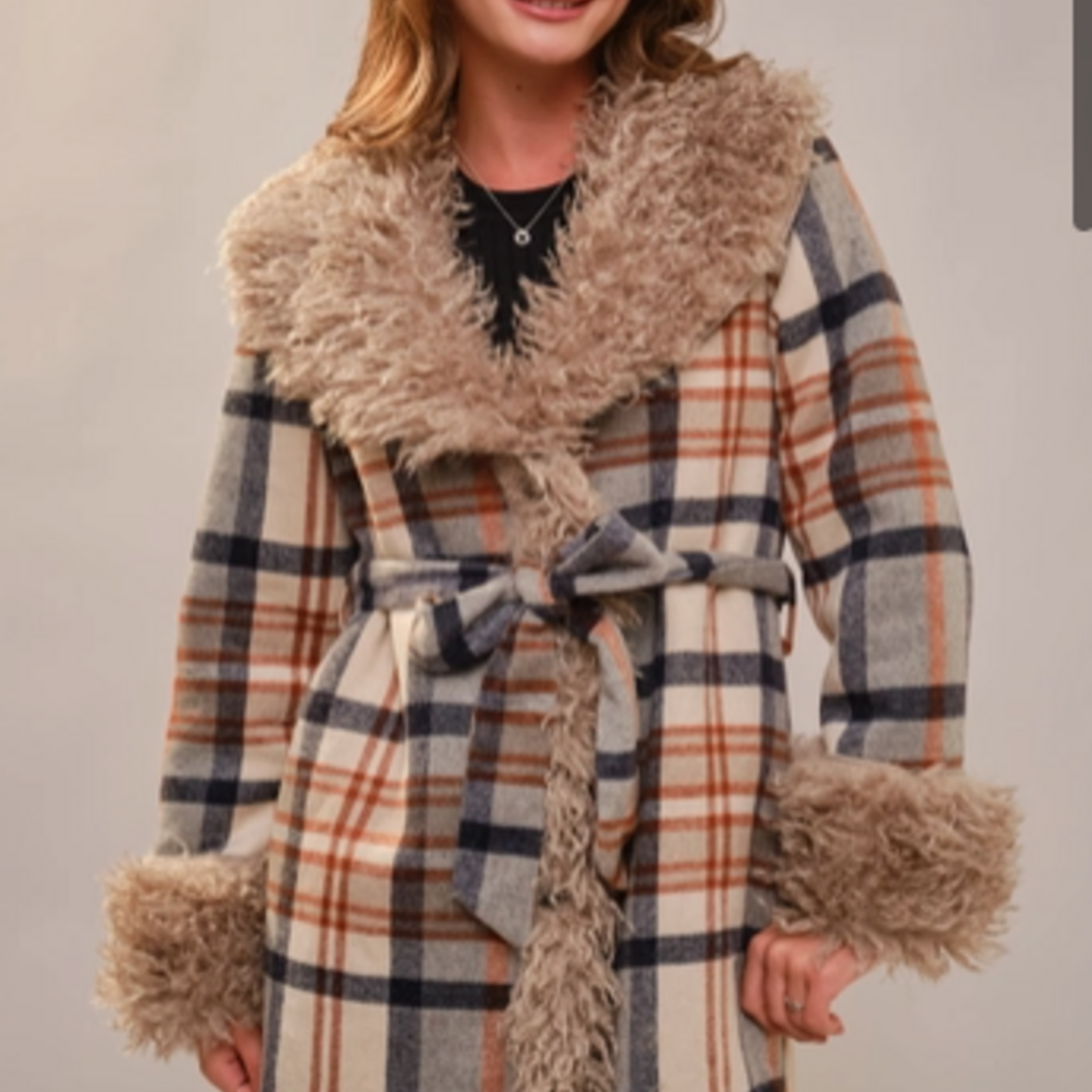 Aztec Jacquard Fur Belted Coat