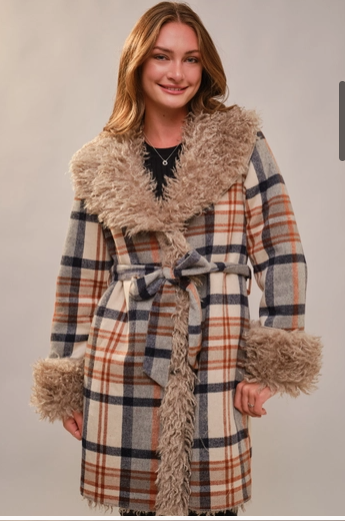 Aztec Jacquard Fur Belted Coat