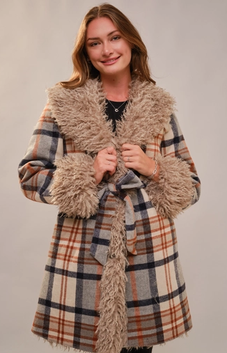 Aztec Jacquard Fur Belted Coat